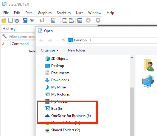 Screen grab showing the Open dialog prompt. The I: drive and J: drive locations are hilighted as possible selections.