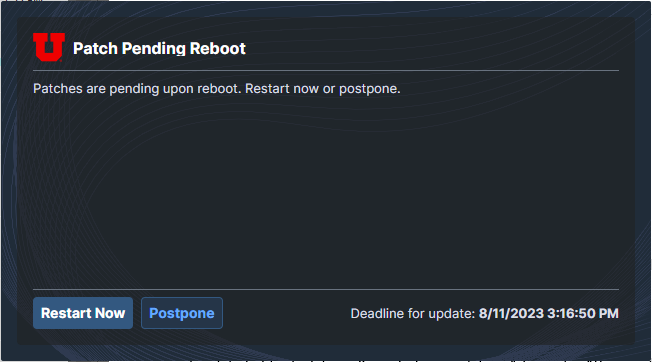 Tanium Patch Pending Reboot choose Restart Now or Postpone